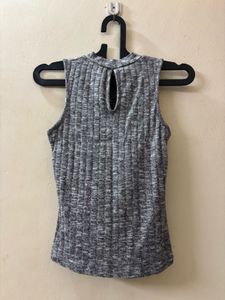 Gray Ribbed Mock Neck Tank Top