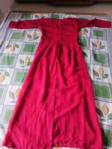 Red Chiffon Maxi Dress With Net Sleeve