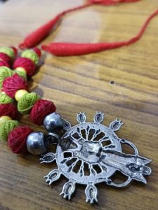 Handmade Durga Idol Silver Replica Locket Necklace