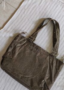 vintage Olive Green Grommet Detail Tote Bag