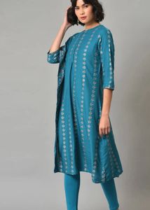 Teal Printed Kurta &amp; Leggings Set