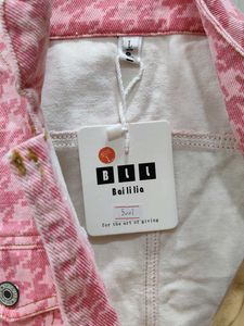 Pink Houndstooth Denim Jacket