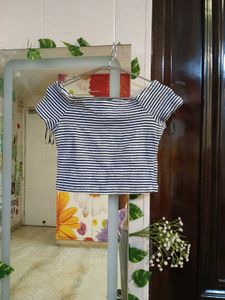 H&M Divided Blue and White Striped Smocked Top