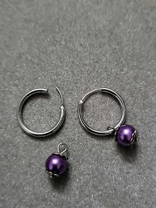 Purple Beaded Hoop Earrings