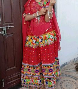 Embroidered Red Garba Skirt