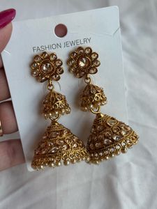 Golden Double Jumkha Earrings