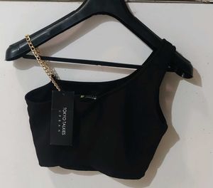 Black One-Shoulder Crop Top