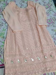 Peach Sequin Embellished Kurti With Fancy Garara