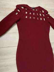 Burgundy Cutout Long Sleeve Dress