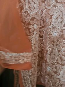 Peach Chikankari Net Kurta