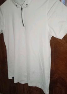 White Polo T-Shirt with Zip