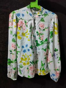 Floral Top with Tie Neck