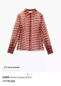 Zara Brown Checkered Sheer Shirt