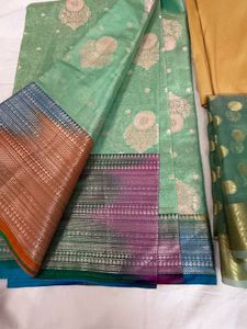Banarasi Green Suit With Multicolour Border