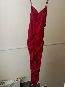 Red Bodycon Dress With Transparent Nudal Bra Strap