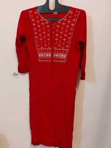 Red Embroidered Kurta
