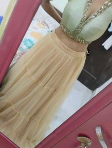 Halter Neck Blouse With Heavy Net Lehnga