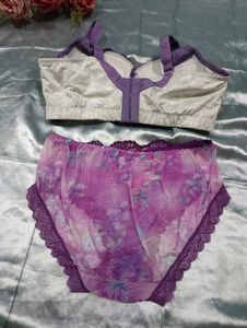 Lace Bra &amp; Panty Set - Purple