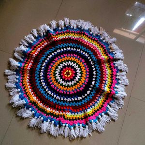 Handmade Colorful Crochet Rug with Tassels
