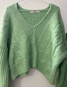 Cute sea Green V-Neck Sweater