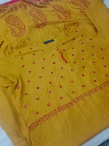 Mustard Red Color Long A Line Kurti