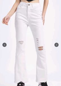 Distressed White Flare Jeans