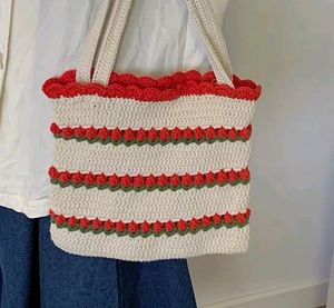 Crochet Red 🍒 Tulip 🌷 Bag