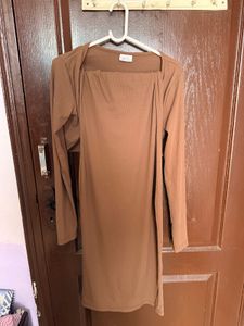 Brown Bodycon Dress with Cardigan