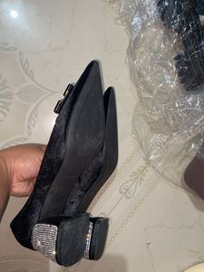 Black Rhinestone Pointed Block Heels