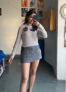 Striped Long Sleeve Top with Rose Detail