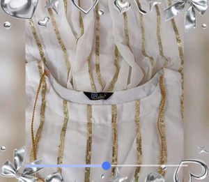 White &amp; Gold Striped Dress