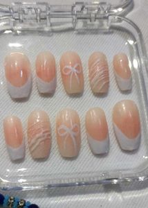 Handmade Costumized Press-On Nails with Bow Design