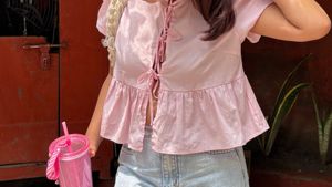 Pink Peplum Tie-Front Top