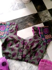 Elegant Green &amp; Purple Saree