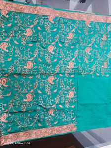 Green Silk Saree With Sequence Work