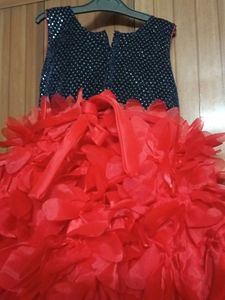 Red And Dark Blue Combination Frill Frock