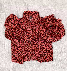 Leopard Print Ruffle Sleeve Top