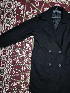 Black Wool Blend Double Breasted Coat
