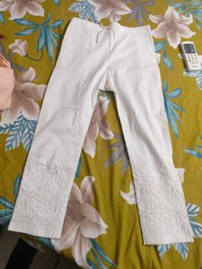 White Embroidered Pure Cotton Chikankari Pants