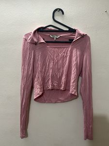Pink Long Sleeve Crop Top