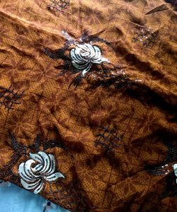 Brown Floral Sequence Saree