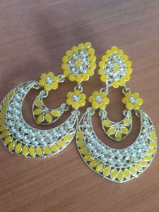 🌼 Yellow Kundan Earrings | Premium Festive Look ✨