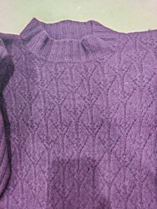 Purple Knit Turtleneck Sweater