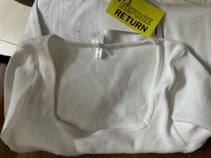 White Full Sleeves Square Neck Top