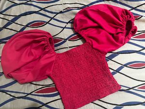Hot Pink Puff Sleeve Crop Top