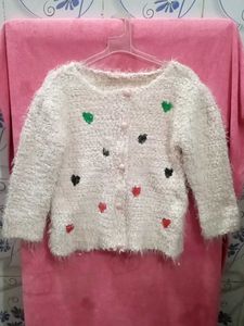 Girl's Fuzzy Heart Cardigan
