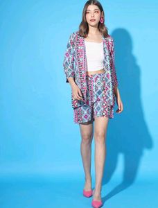 Printed Co ord Set - Shrug and Shorts