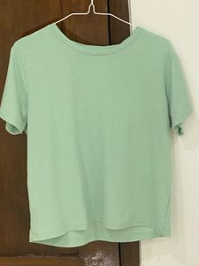 Mint Ribbed Slightly Cropped Tee