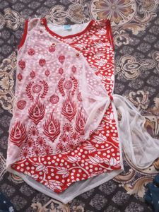 New  Red & White Sheer Detail Top