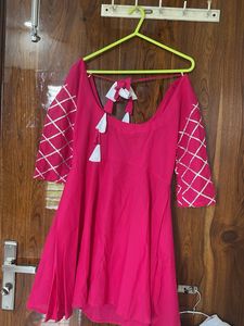 Hot Pink Dhoti Kurti Set with Detailed Sleeves